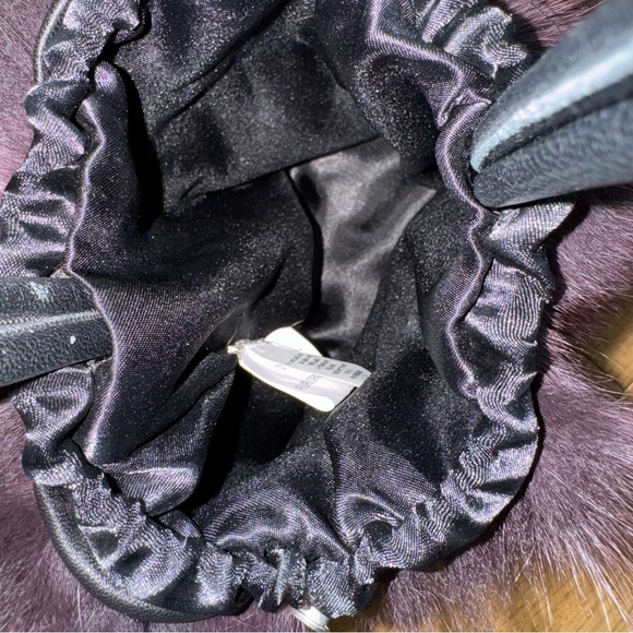 Dena Finland Purple Fox Fur & Black Leather Evening Bag - NWOT - Picture 6 of 6